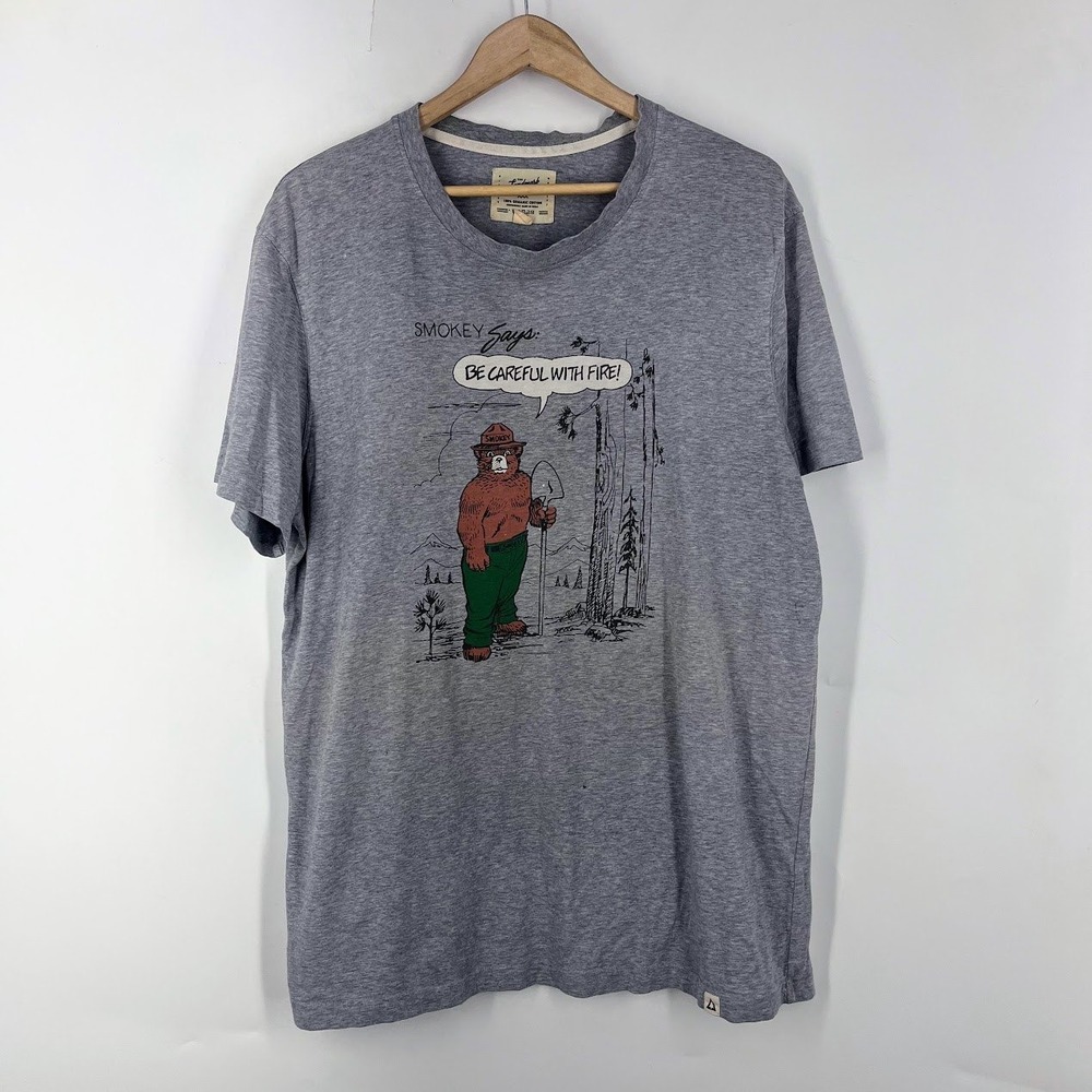 The Landmark Project Smokey Bear Graphic Tee Gray Organic Cotton XL Mens